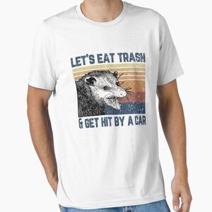 Lets Eat Trash Graphic Tee - White with Retro Orange/Blue Print